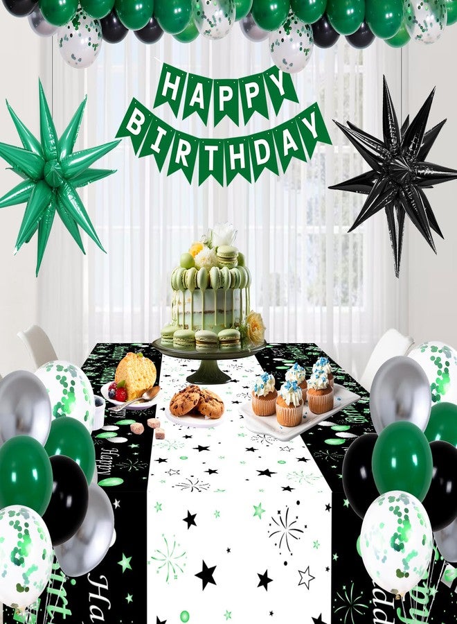 Purtarly Green and Black Birthday Decorations for Men Women, Black and Green Party Decorations for Boys Girls Happy Birthday Banner Backdrop with Confetti Star Balloons Arch Tablecloth Bday Party Supplies - Image 5